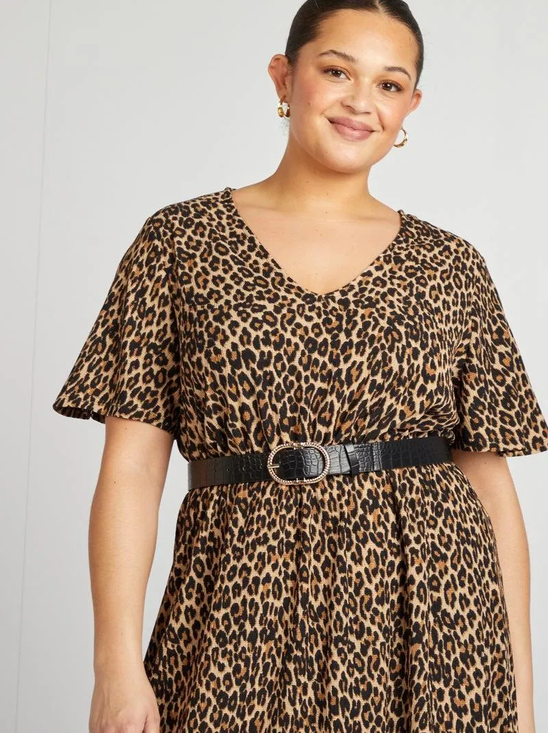 Vestito lungo a maniche corte con tessuto testurizzato - nero