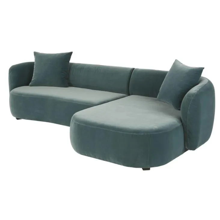 Divano angolare destro a 4/5 posti in velluto verde cedro