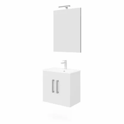 Mobile bagno base con lavabo e specchio sospeso 60,5x144x36,5 cm bianco lucido