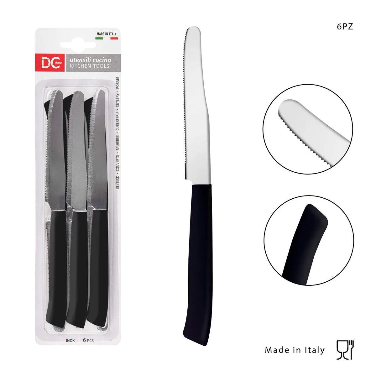 Dc - Round Tip Table Knife 11cm 6pcs Black