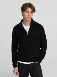 Maglia collo alto con zip Nero