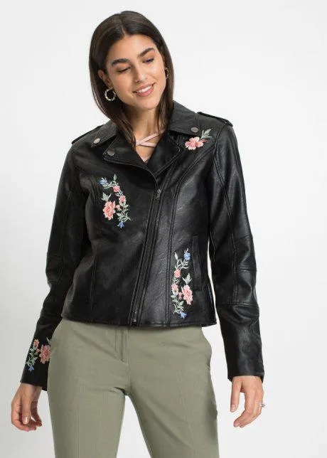 Giacca in similpelle con ricami