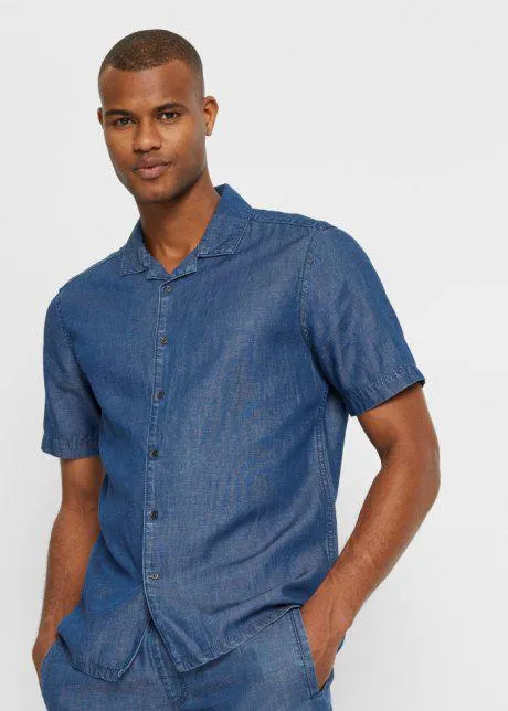 Camicia in jeans a maniche corte con Lyocell e lino