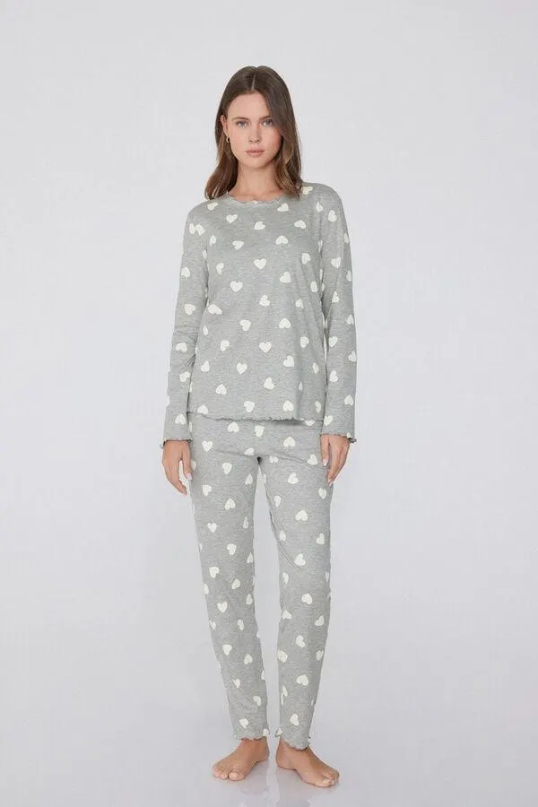 Pigiama Lungo Cotone Pesante Cuori