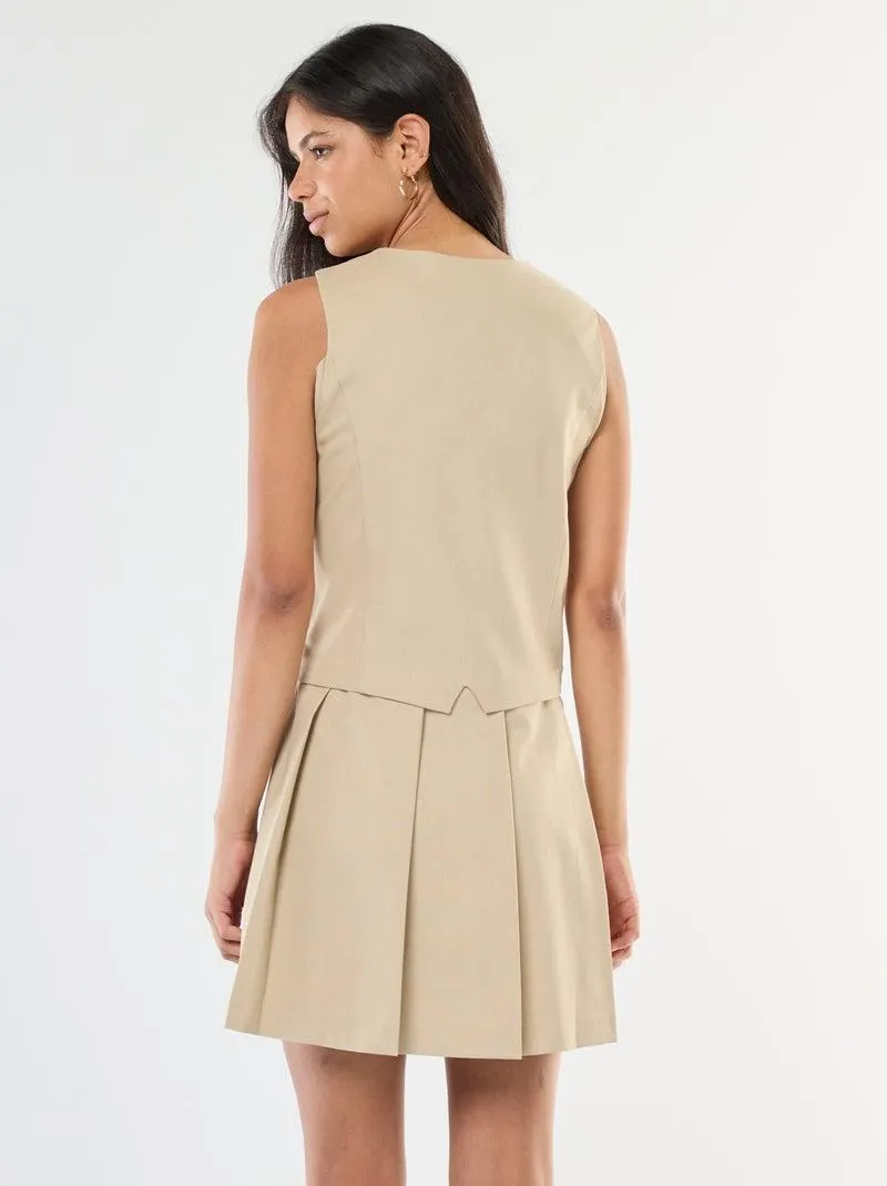 Abito effetto 2 in 1 gilet da abito + gonna - Beige