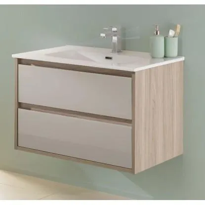 Mobile bagno sospeso Elba 2 cassetti frontali vetro 80,5x17,5 cm Olmo Rousseau