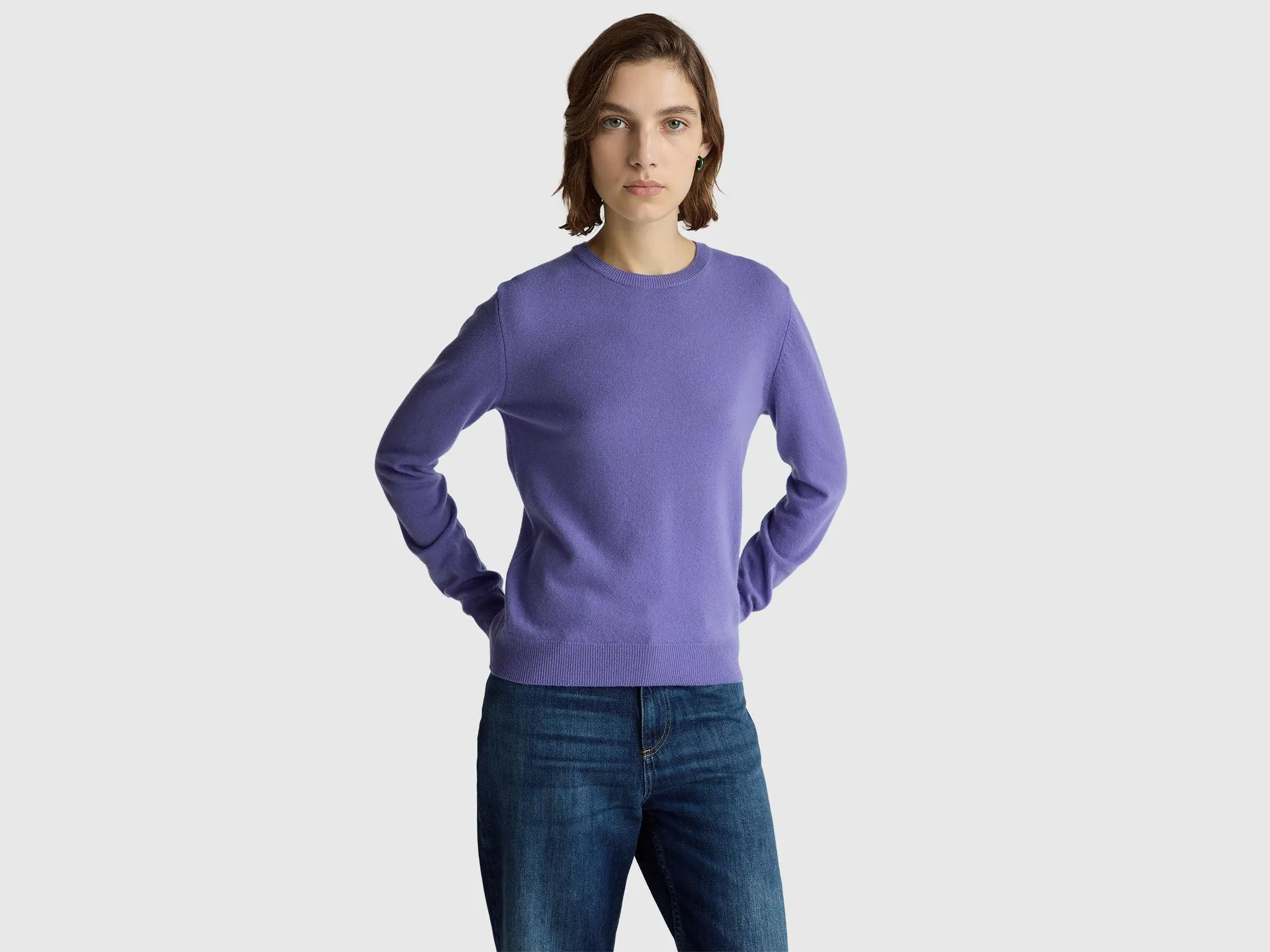 Maglia girocollo pervinca in lana Merino