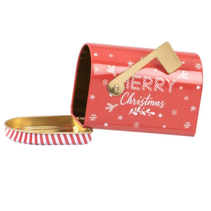 Cassetta delle lettere natalizia in metallo rosso, bianco e dorato - Lotto di 2