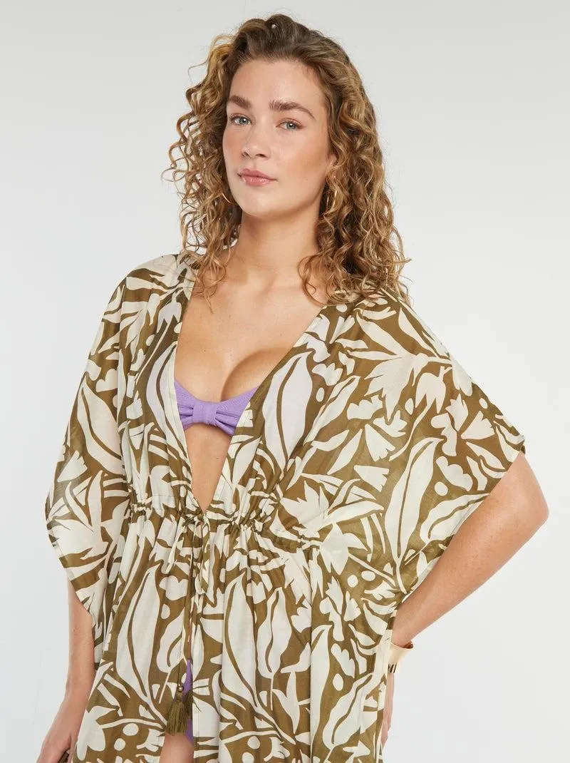 Copricostume lungo aperto stampato - VERDE