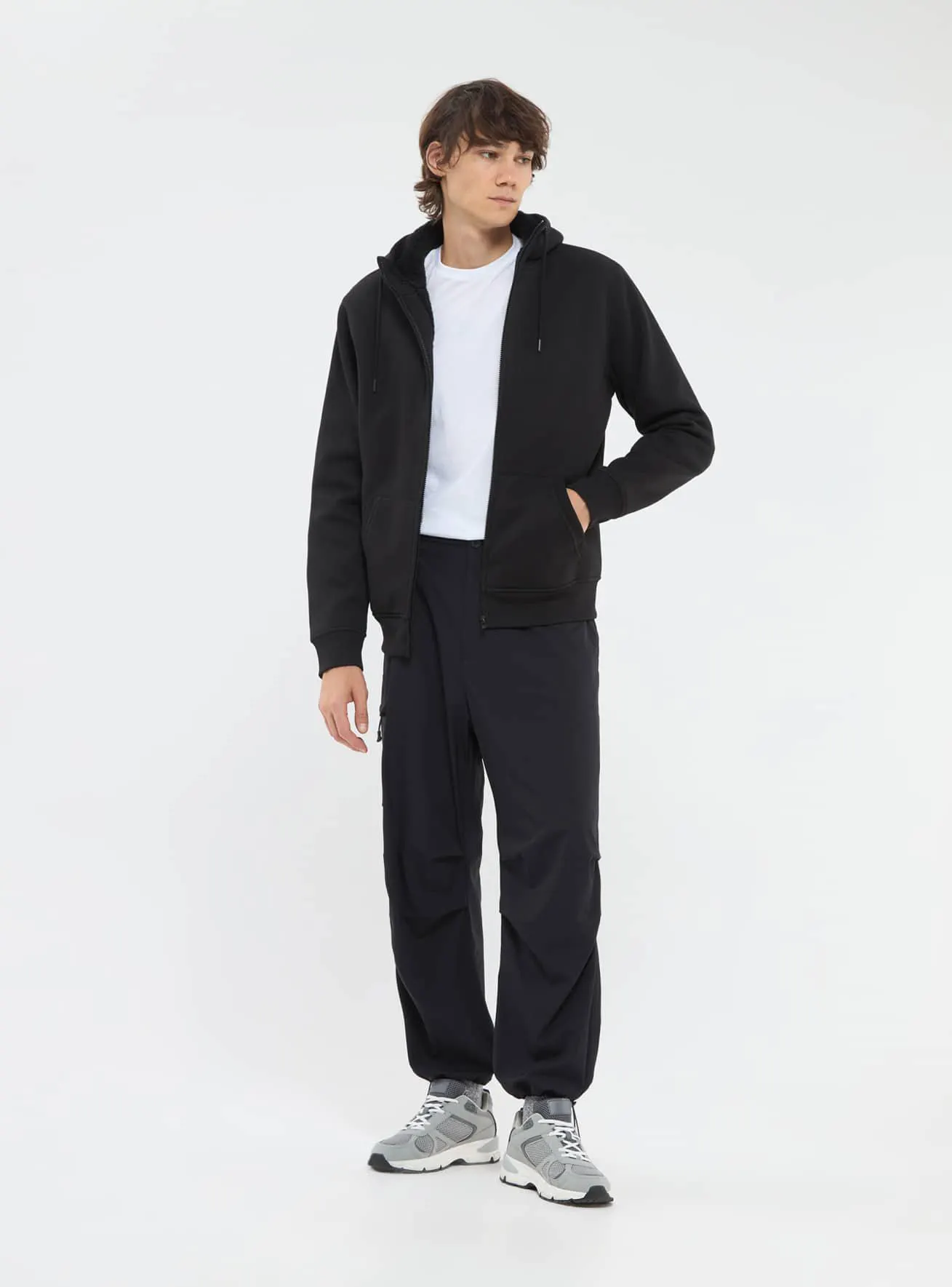 Felpa foderata in sherpa con cappuccio Nero