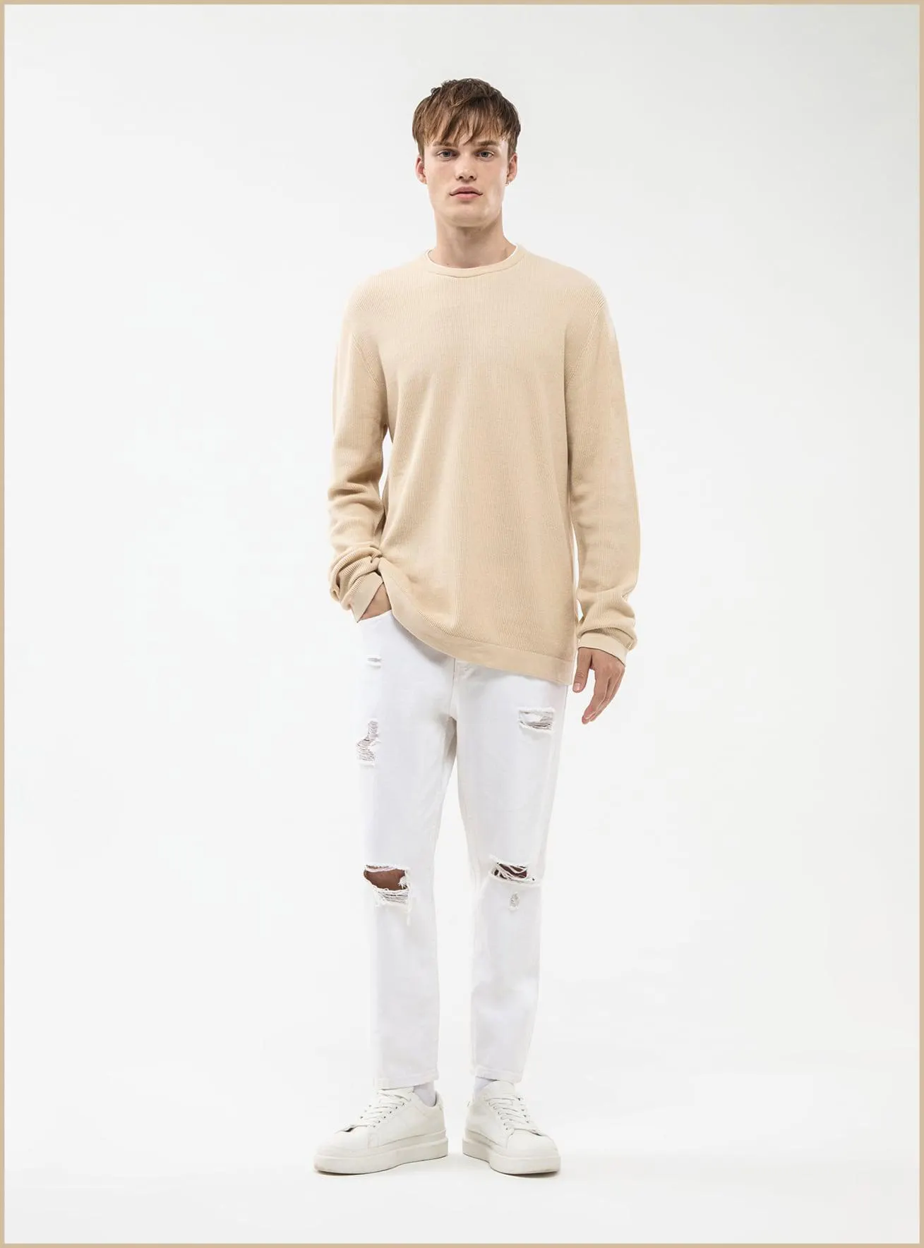 Jeans loose fit con strappi Bianco ottico