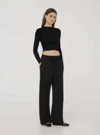 Pantaloni wide leg con coulisse Nero