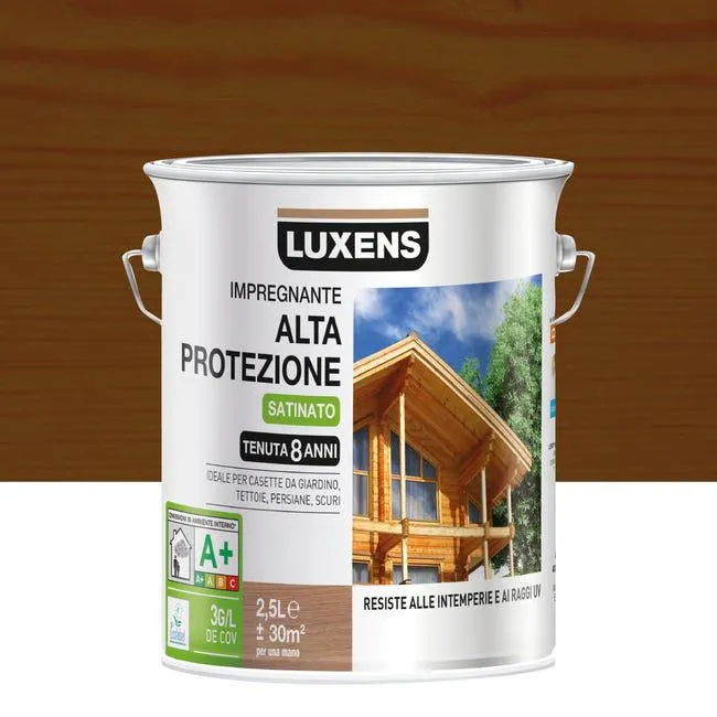 Impregnante per legno da esterno a base acqua LUXENS noce scuro, 2.5 lt, 8 anni di protezione. Vedi i dettagli del prodotto