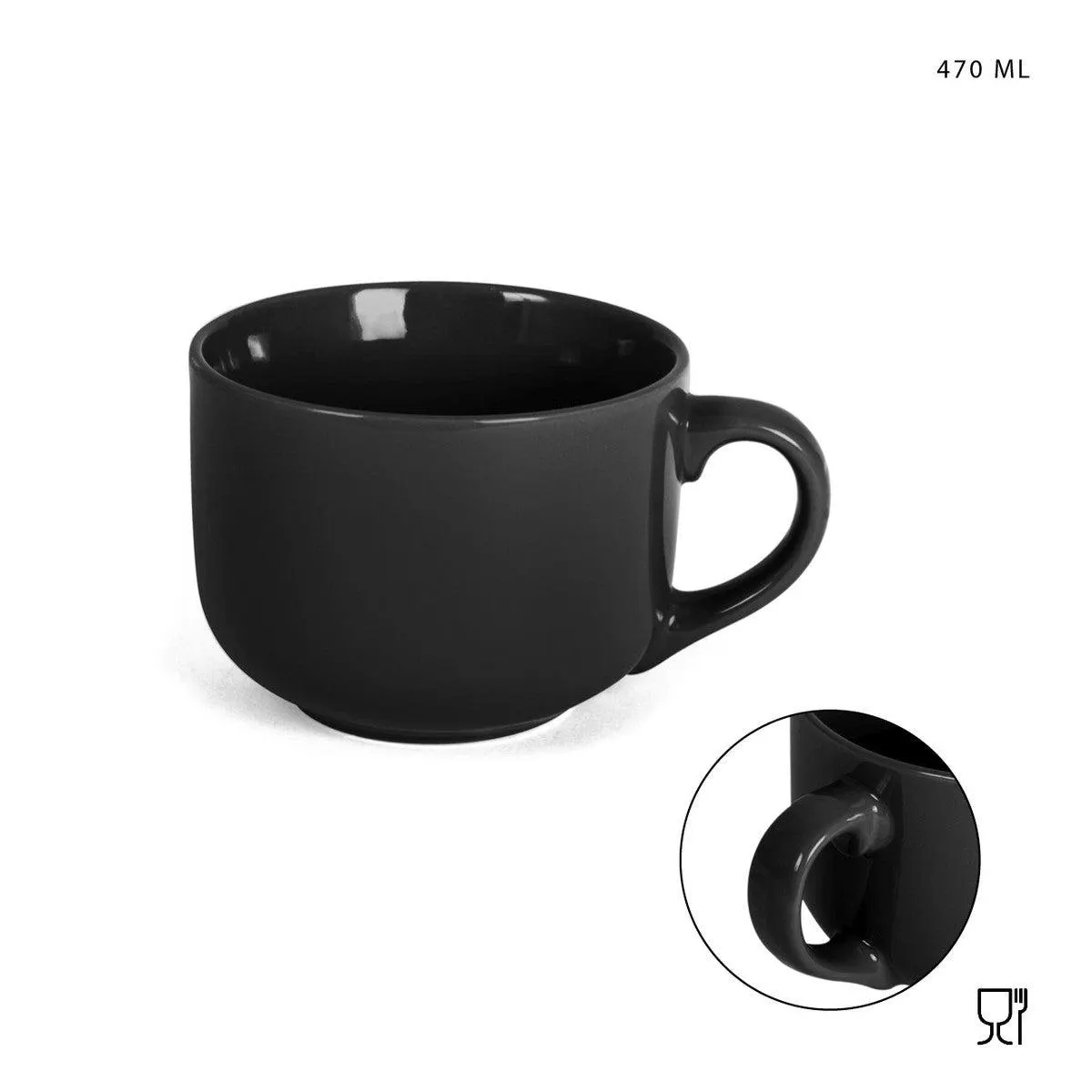 Dc - Breakfast Cup With Handle Stoneware 470ml Black