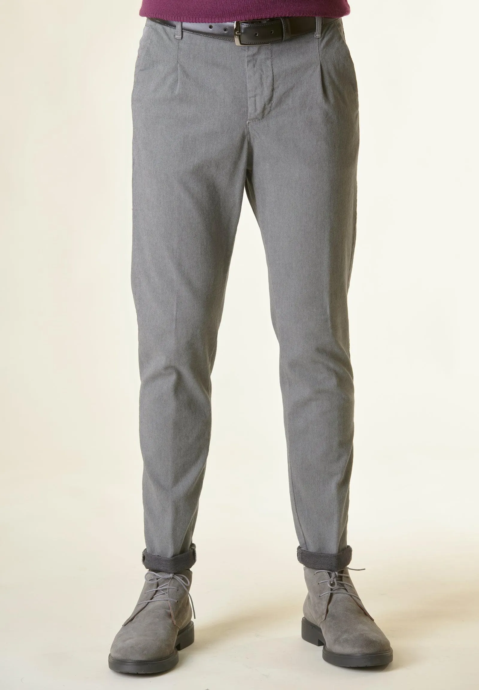 Pantalone grigio effetto lana slim