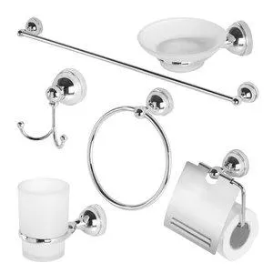 Set bagno 6 pezzi cromo e vetro