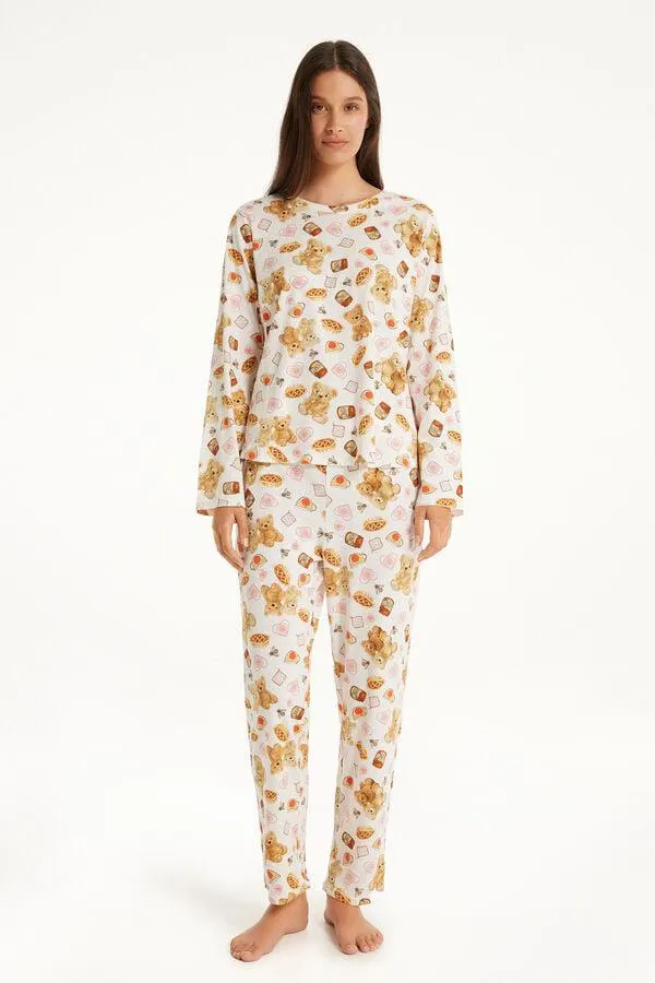 Pijama Largo de Algodón con Estampado de Ositos