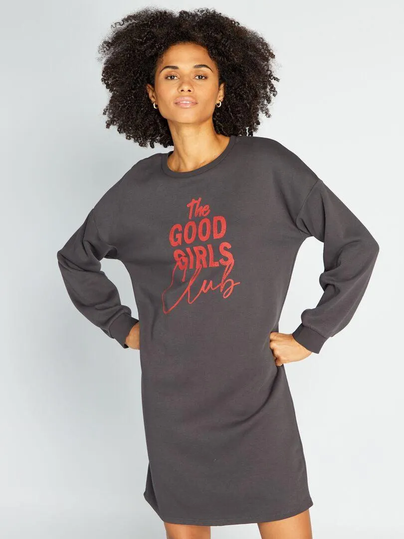 Vestito felpa con stampa - NERO