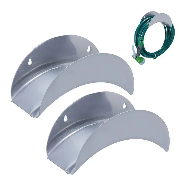 2x Sostegno Portatubo da Giardino, da Appendere, in Ferro, per Tubi da 30 Metri 1/2", Forma a Sella, Argentato