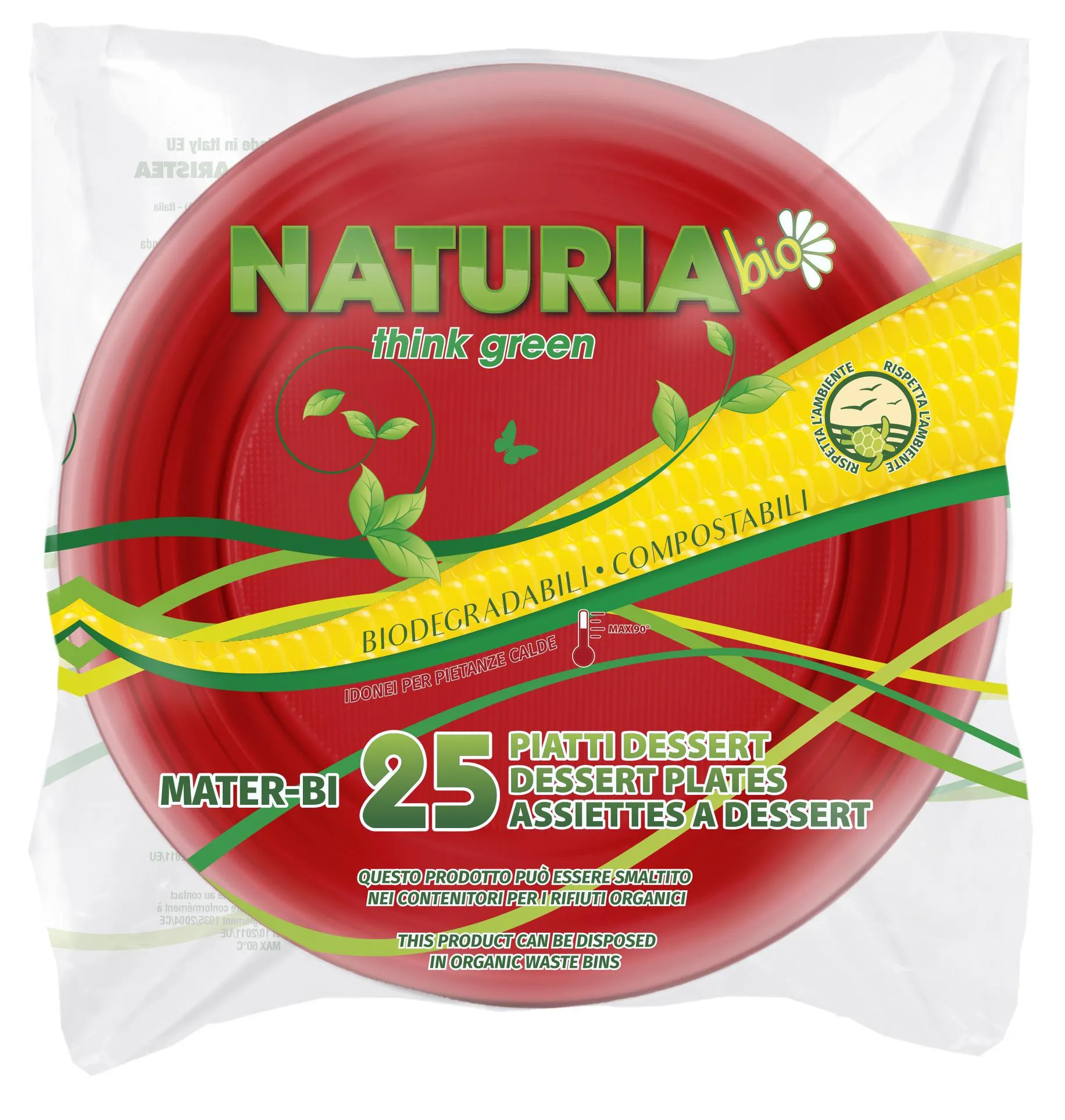 Aristea 25 Piatti Rossi Da Dessert mm170 Mater-Bi