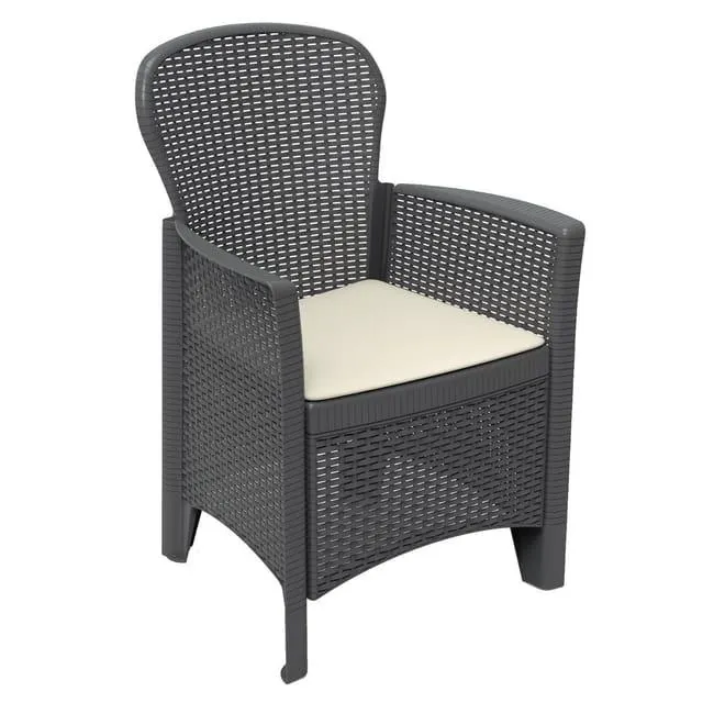 Poltrona da giardino con cuscino beige e braccioli Folia, struttura in resina intrecciata seduta in polipropilene antracite, L 59 x H 89 x P 58 cm