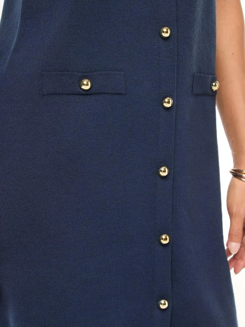 Abito corto in maglia pesante abbottonato - Nero