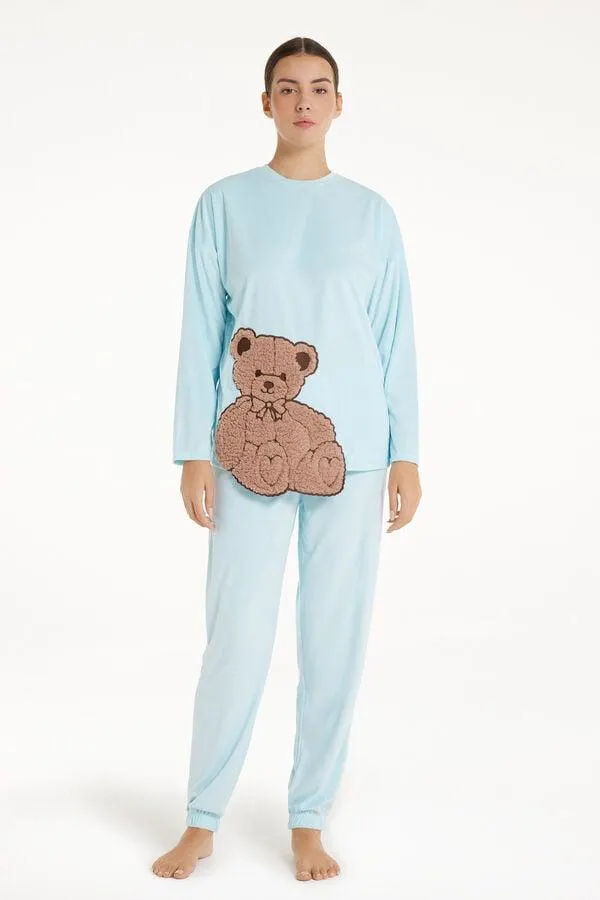 Pijama Largo de Microfibra con Osito