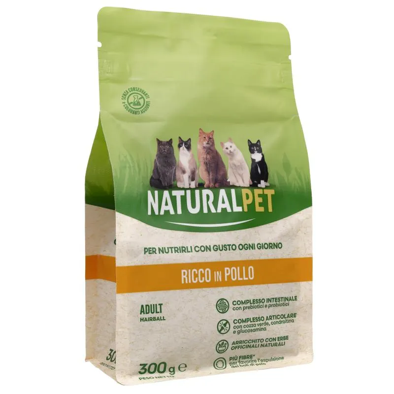 Naturalpet Cat Adult Hairball ricco in Pollo 300gr