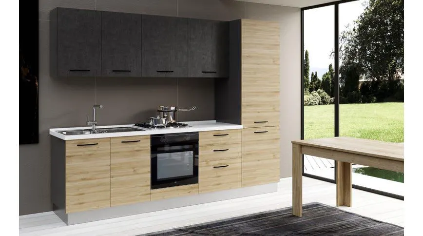 Gilda cucina 270 cm colore rovere cadiz e cemento scuro