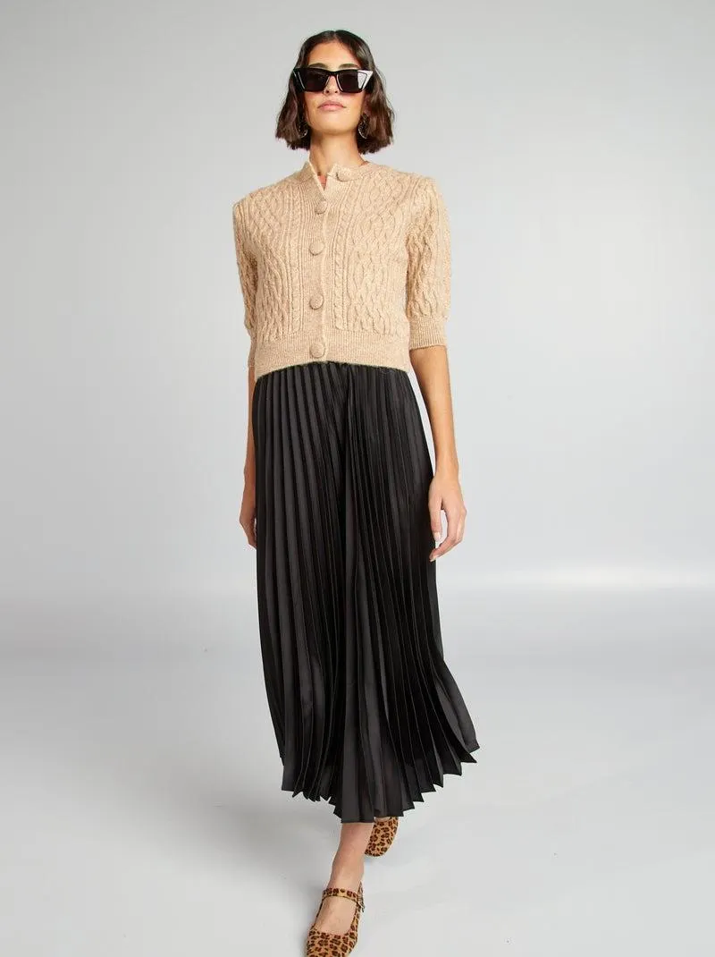 Cardigan corto in maglia intrecciata - BEIGE