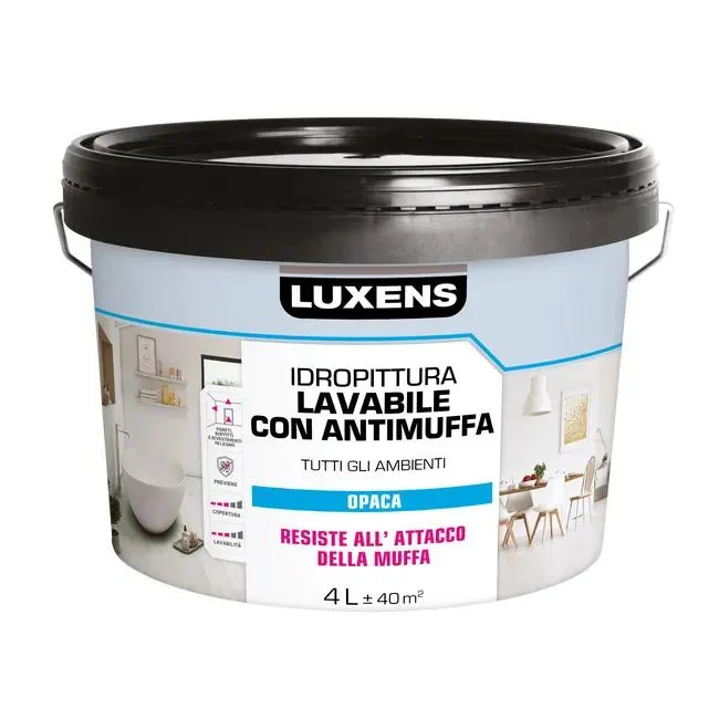 Pittura per interni per parete e soffitto antimuffa, LUXENS Extra Opaca bianco opaco, 4 L