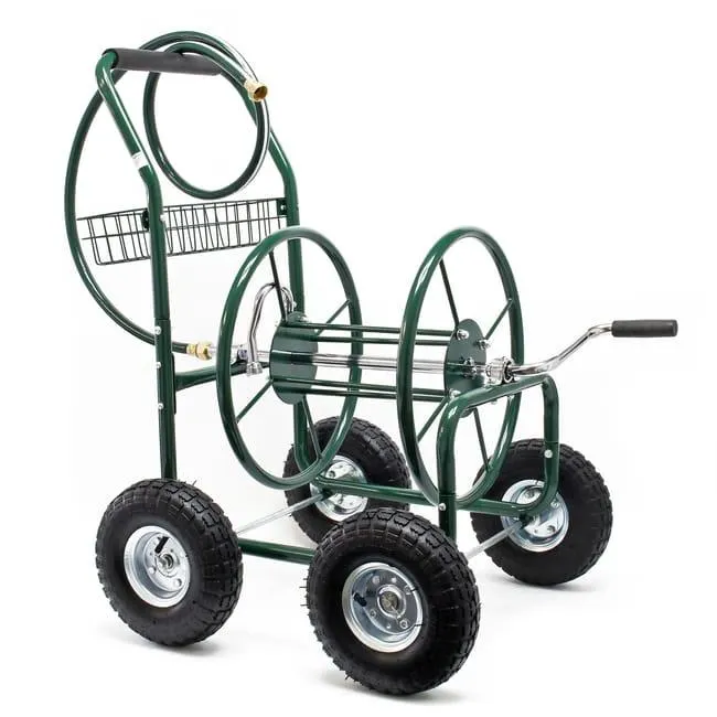 Wiltec Carrello avvolgitubo da giardino con manovella, tubo non incluso, per tubi da 16mm (5/8″) lunghi max 76m, ruote 25cm
