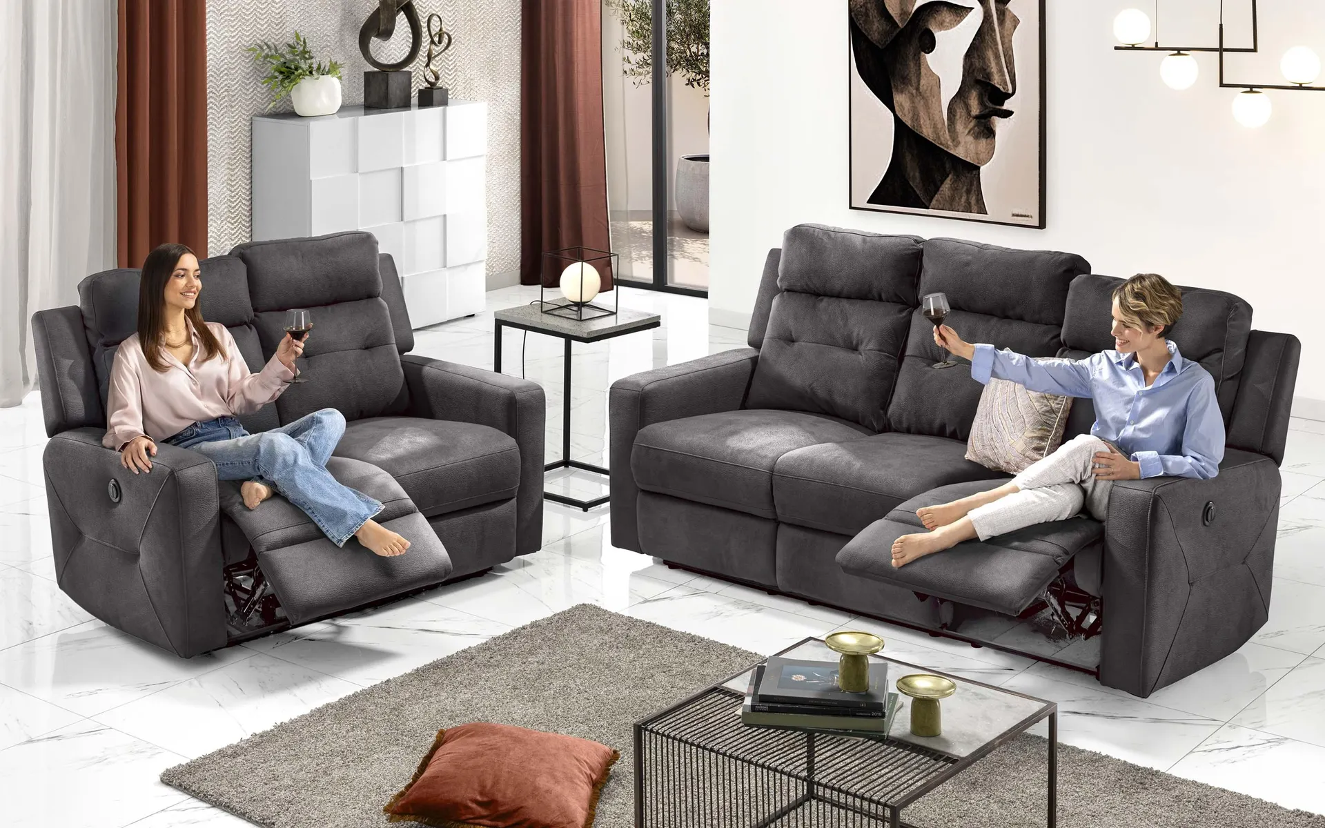 Divano 2 posti con recliner manuale