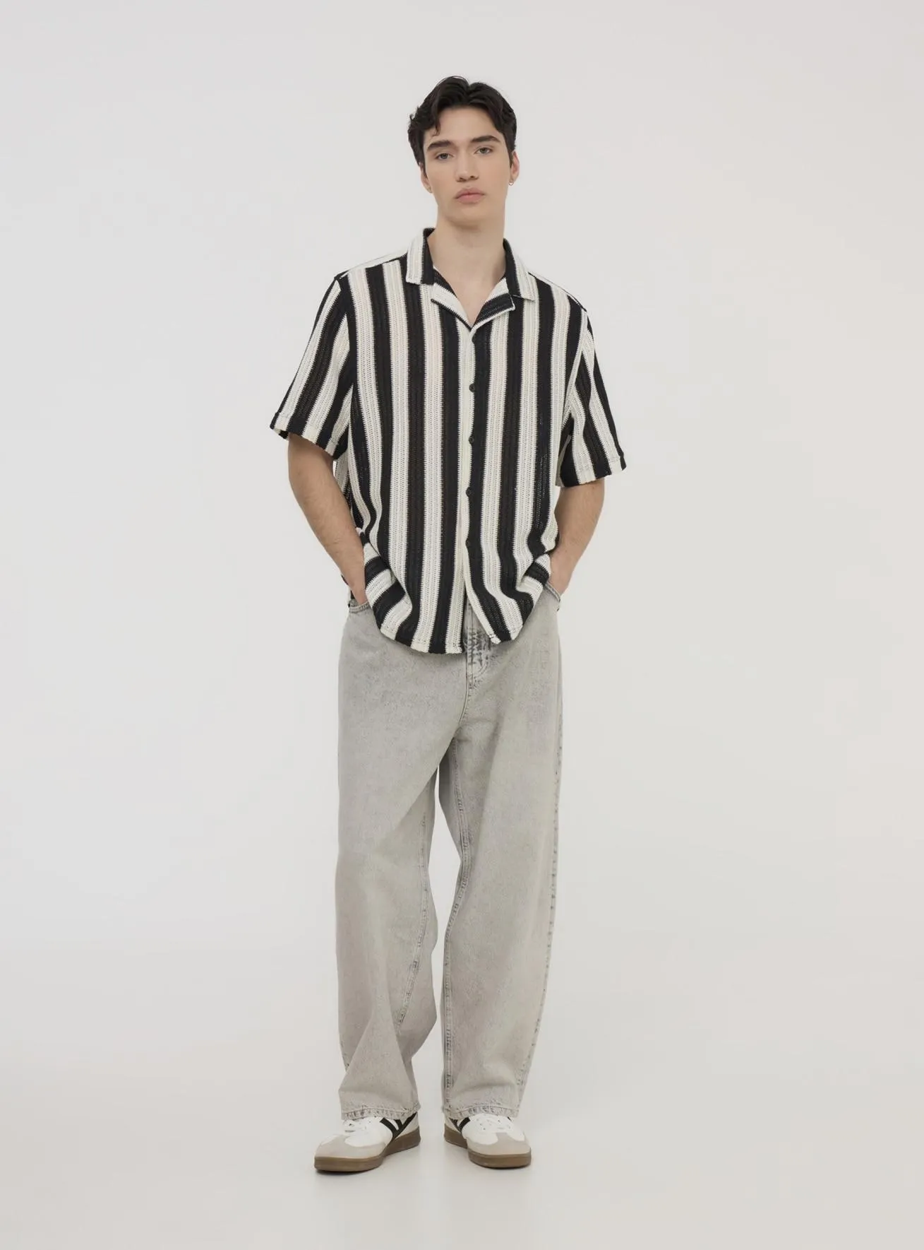 Camicia a righe crochet Var nero