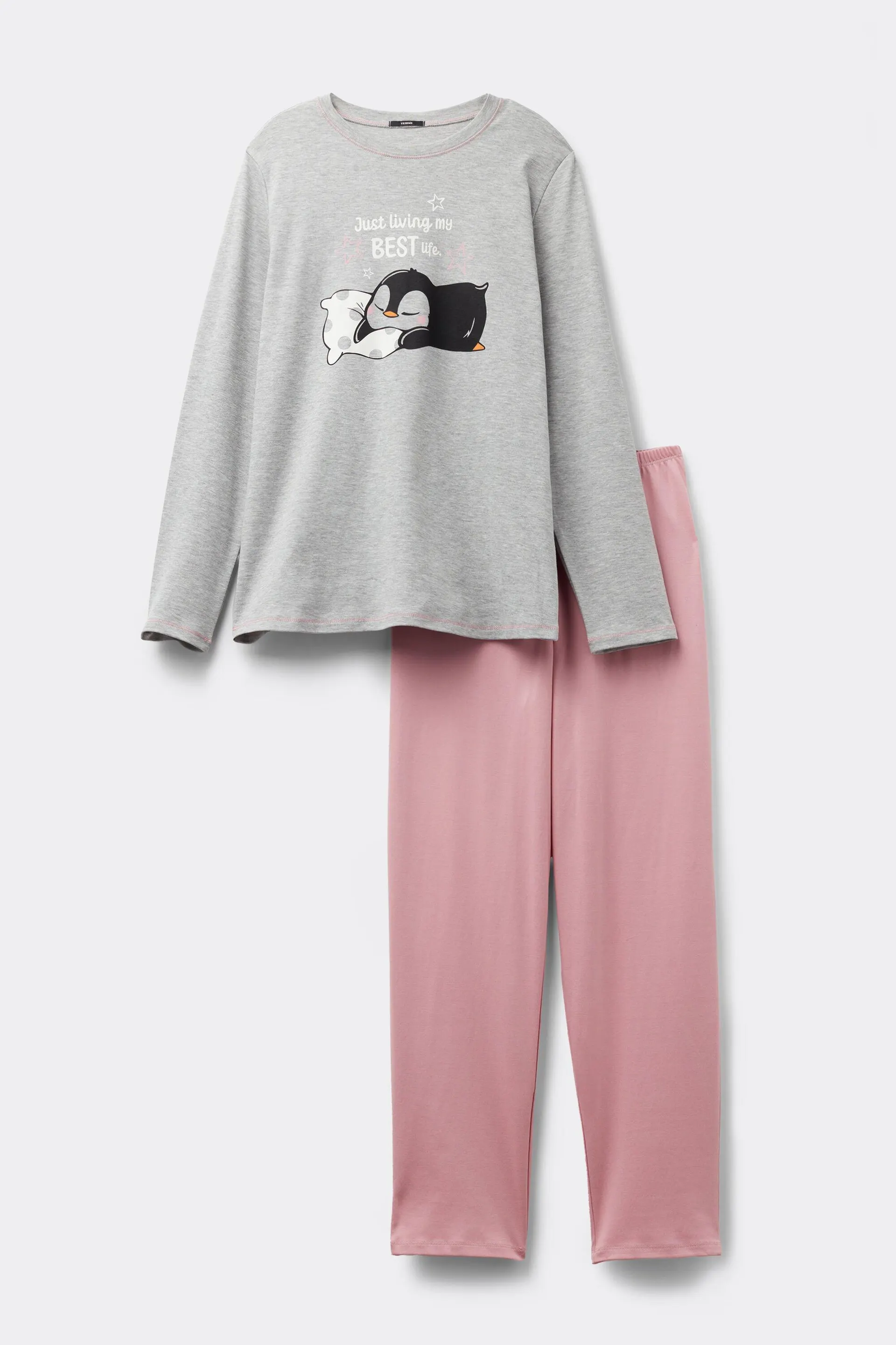 Pigiama Lungo Cotone Pesante Stampa Pinguino