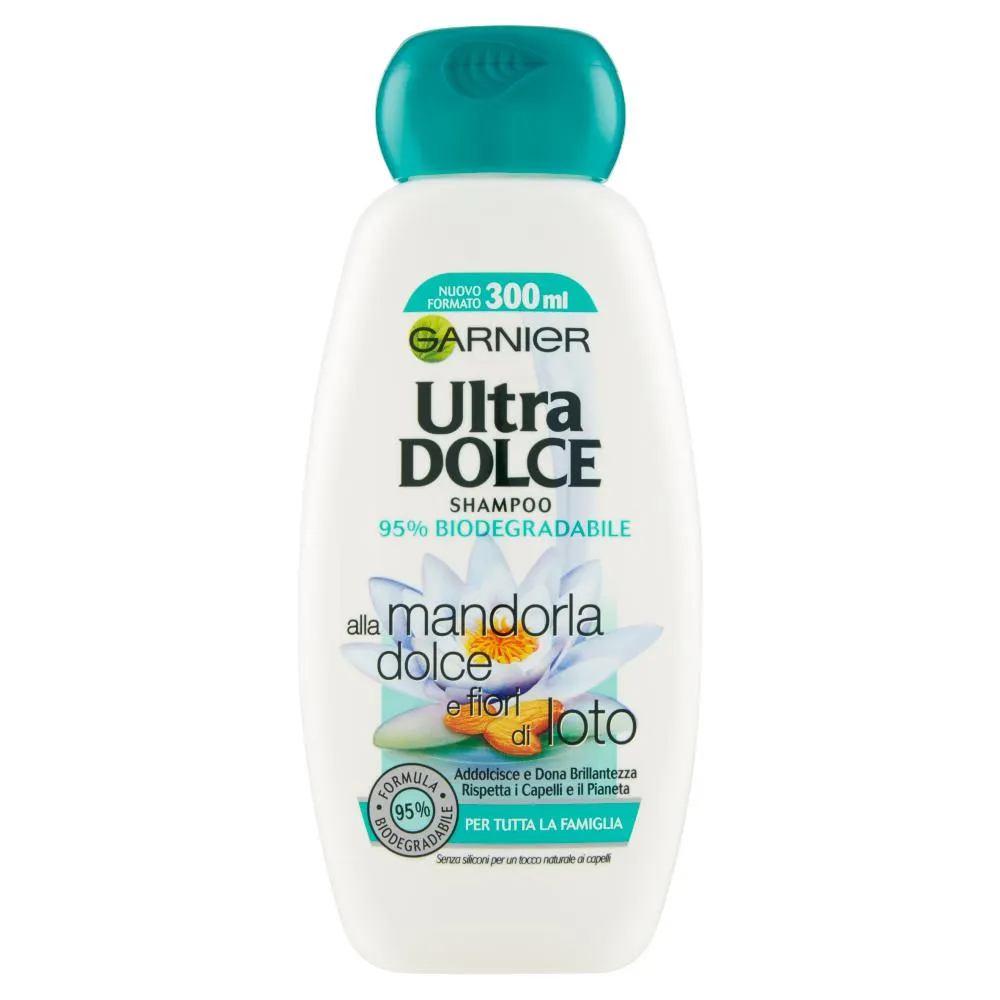 Garnier Ultra Dolce Shampoo alla Mandorla e Fiori di Loto, senza parabeni, coloranti, siliconi 300ml