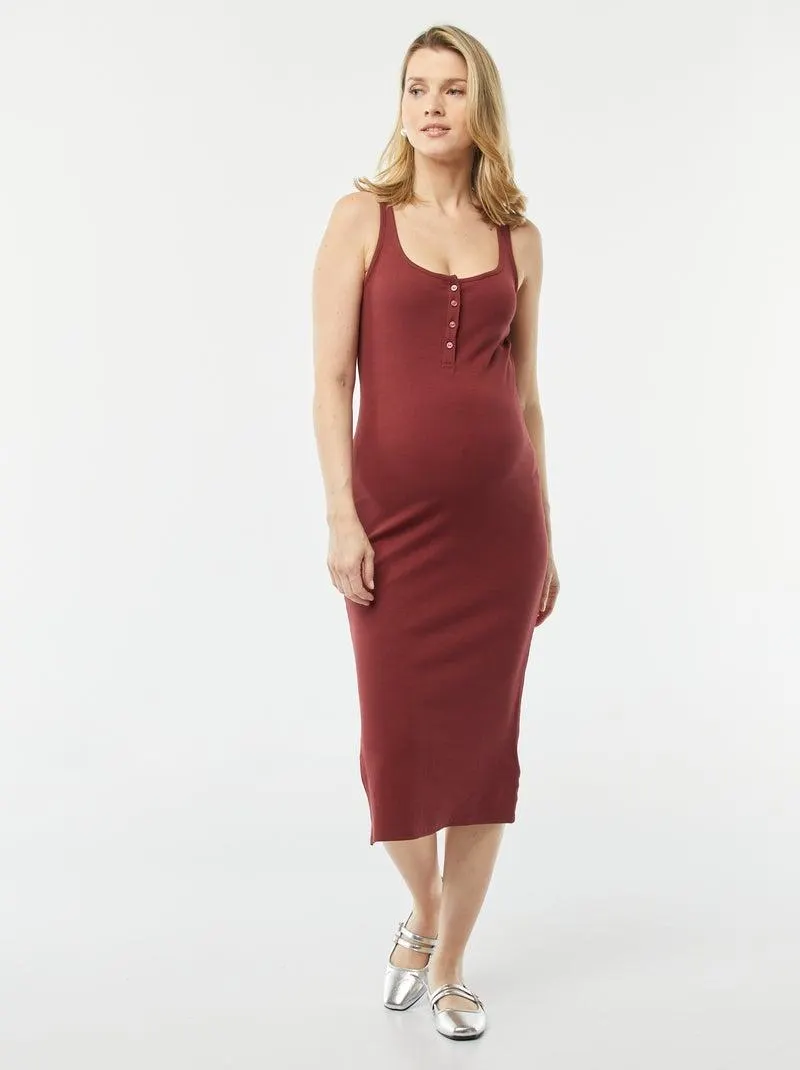 Vestito midi a coste tinta unita con apertura per allattamento - ROSSO