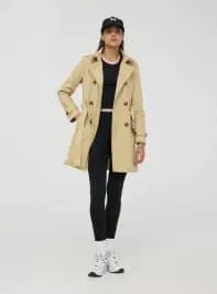 Trench con cintura a tinta unita Beige
