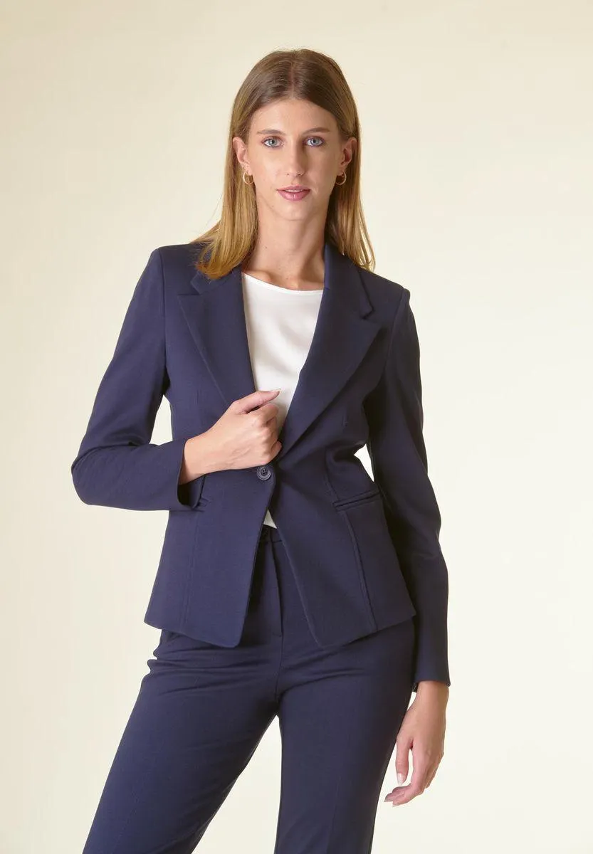 Giacca blu 1 bottone sciancrata twill