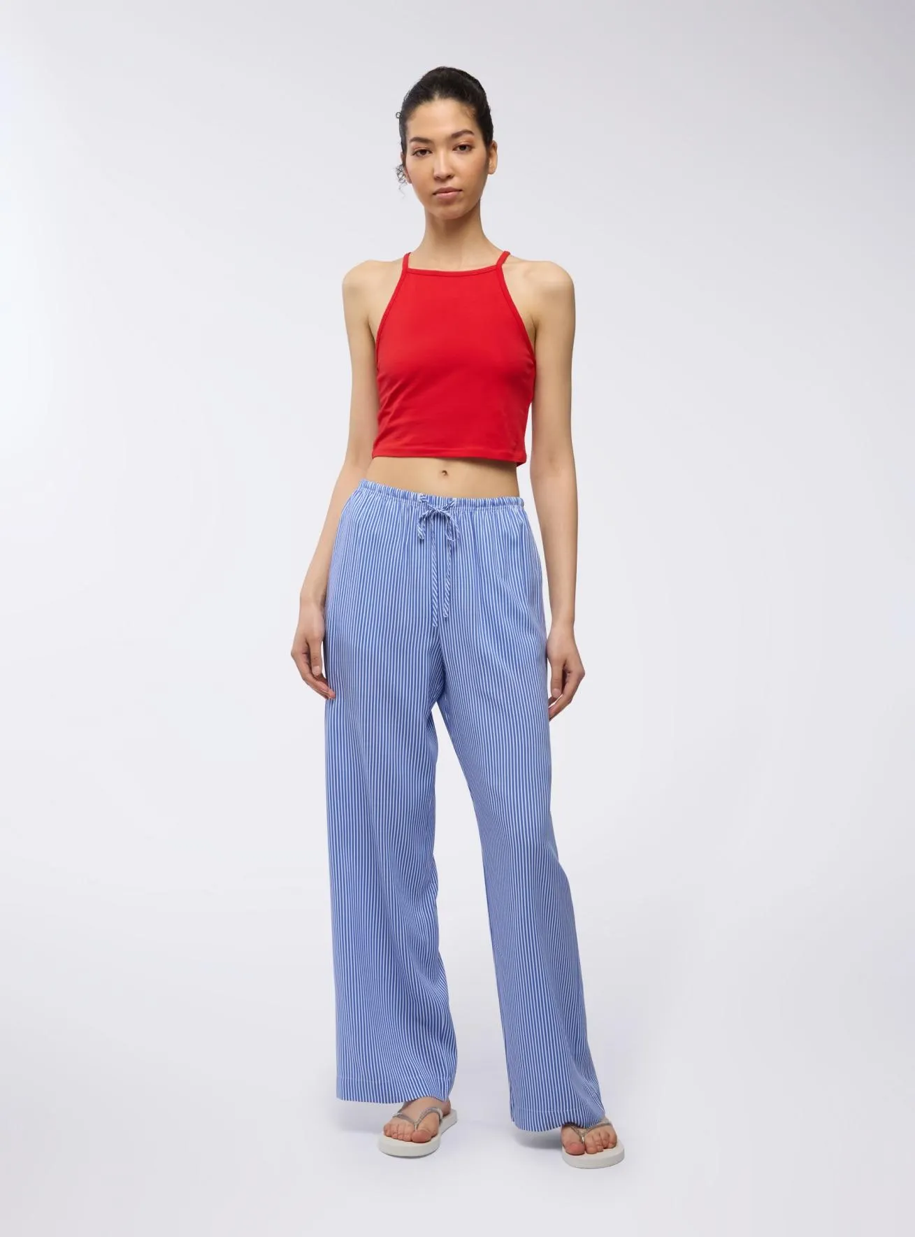Pantaloni wide leg a righe Var blu scuro