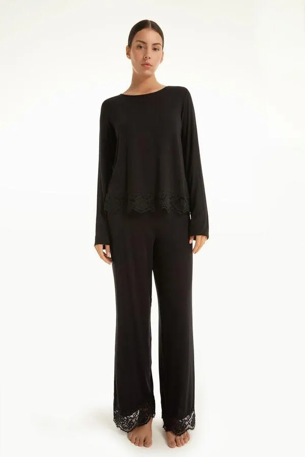 Pigiama Lungo Viscosa con Pizzo