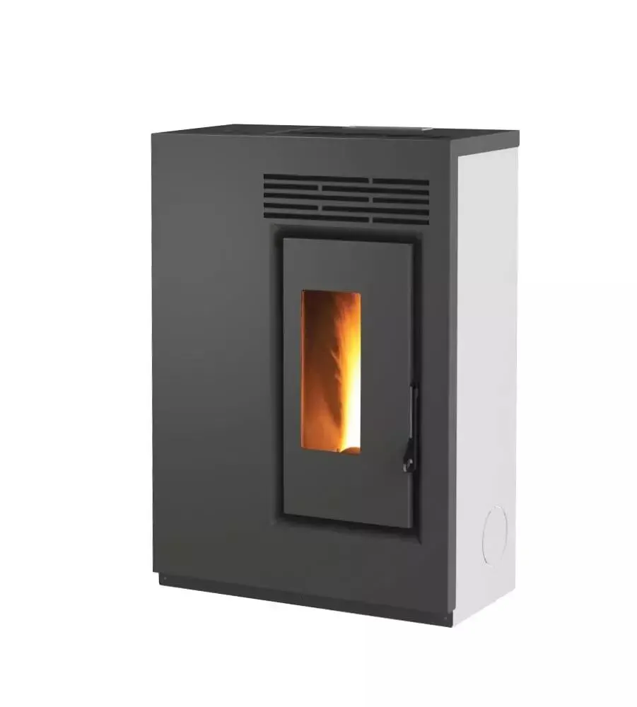 Stufa a pellet slim ventilata caris "fiore" bianco 5,0 kw - staffa a muro inclusa