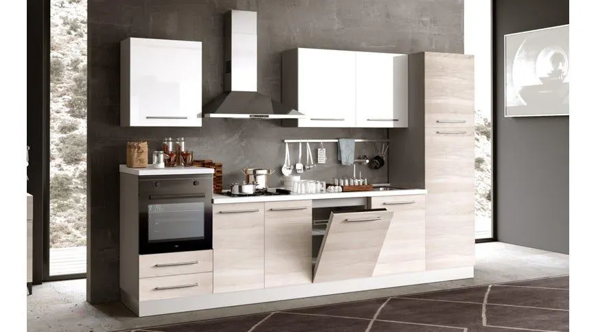 Krystal cucina 330 cm colore olmo e bianco lucido