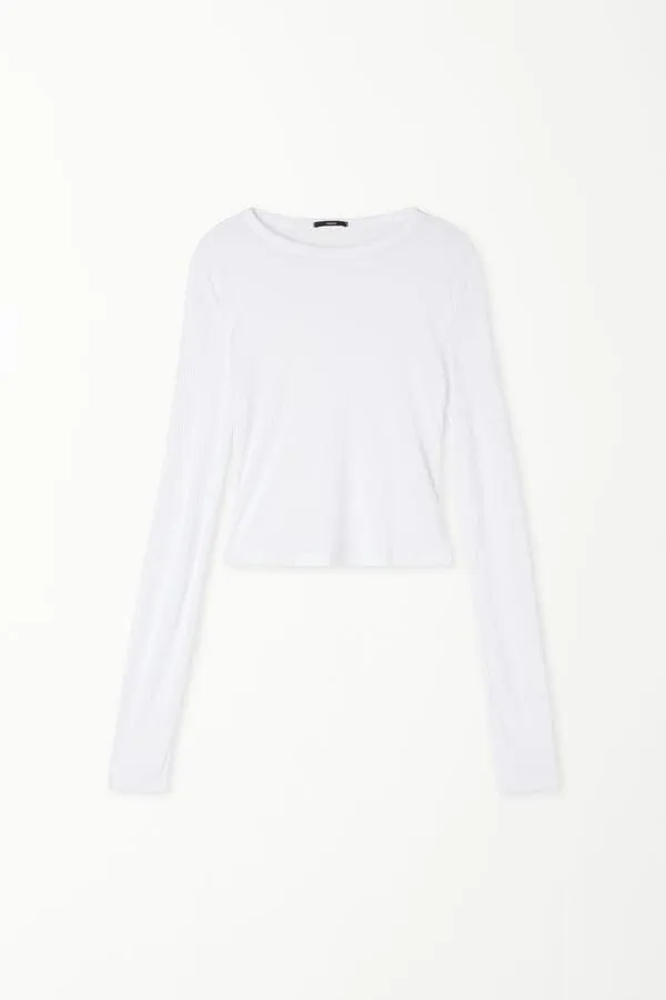 Maglia Corta a Manica Lunga Viscosa Ultraleggera a Costine