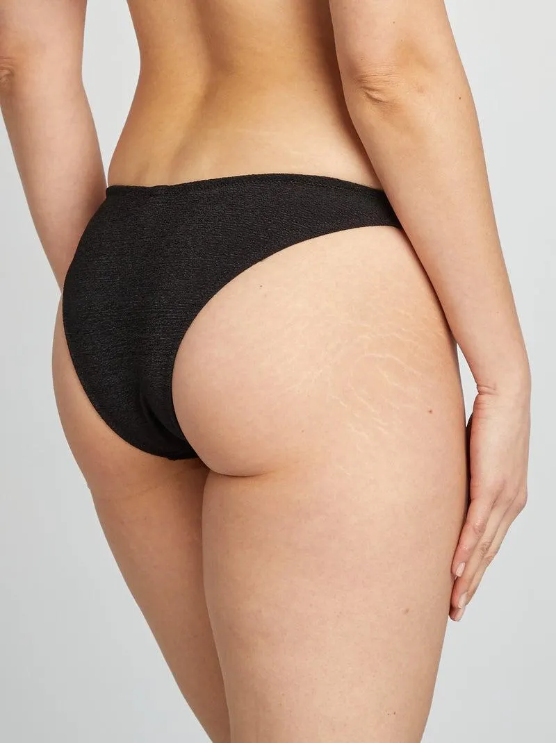 Tanga bikini in maglia testurizzata - nero