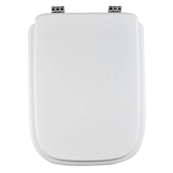 Copriwater conca in mdf verniciato bianco con cerniere in metallo cromato