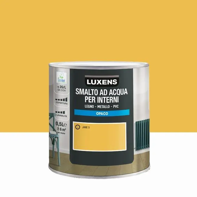 Smalto da interno per boiserie e finestra e porta e radiatore e mobile super lavabile, LUXENS giallo jane 5 opaco, 0.5 L