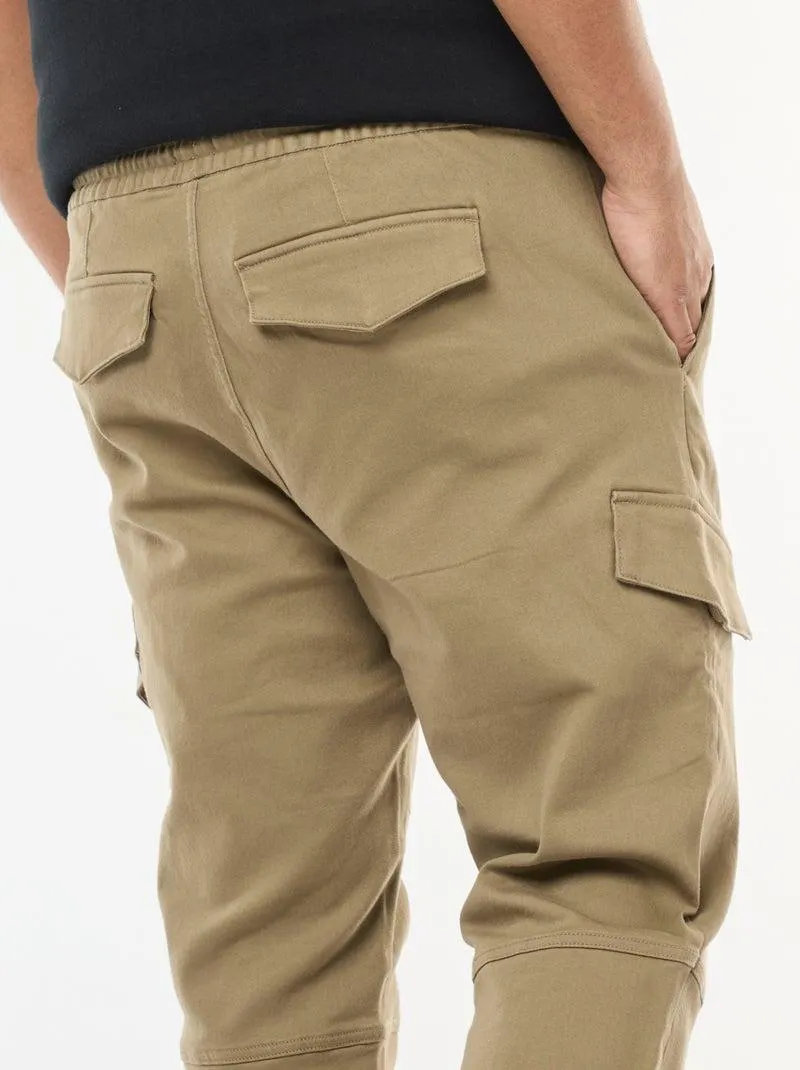 Pantaloni multitasche tinta unita con cintura elasticizzata - Verde