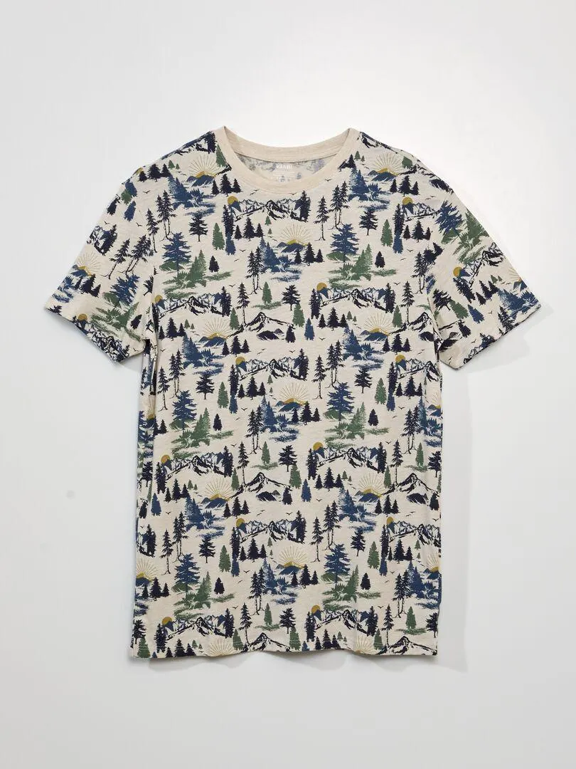 T-shirt a maniche corte con stampa - BEIGE