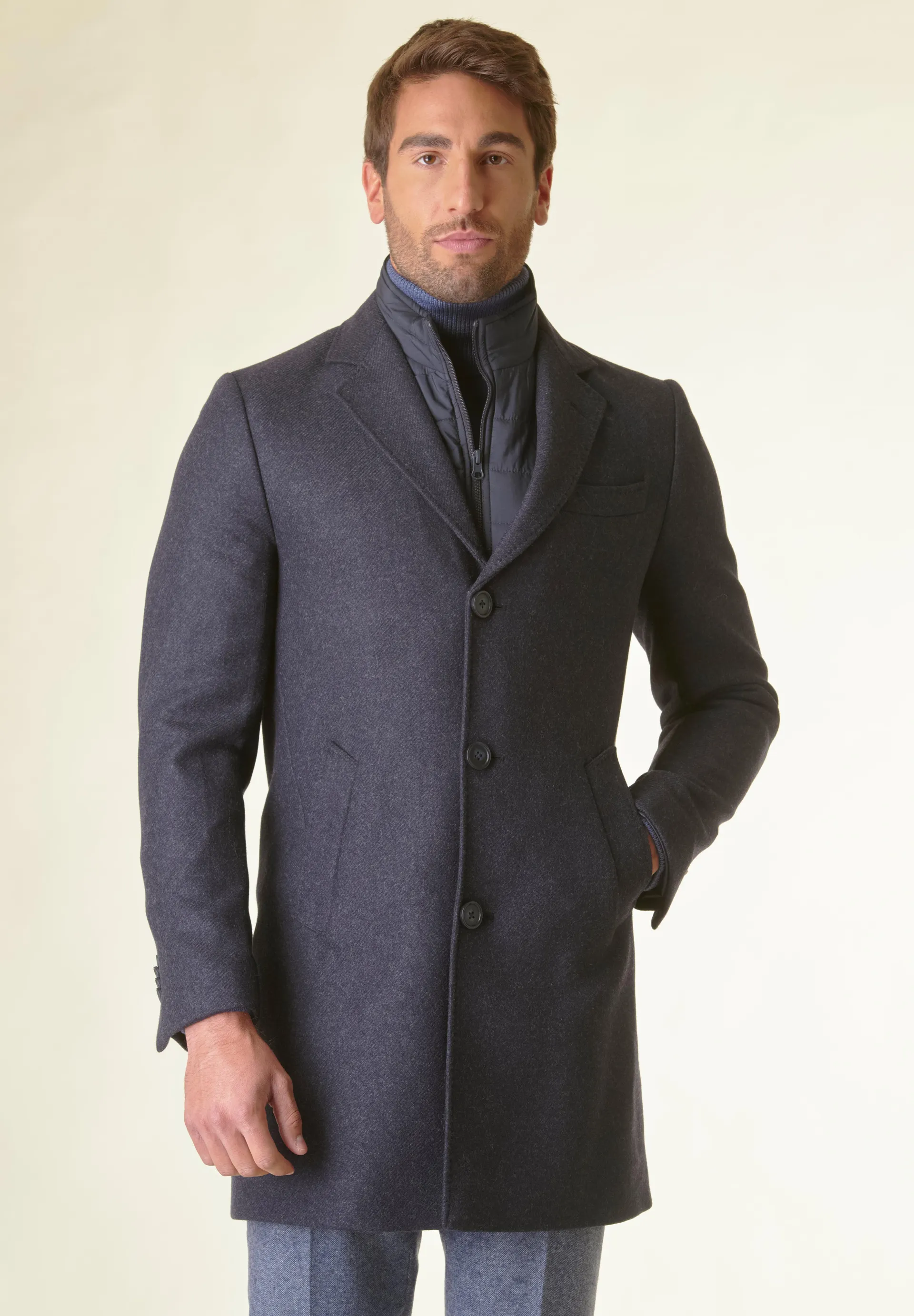 Cappotto blu melange lana